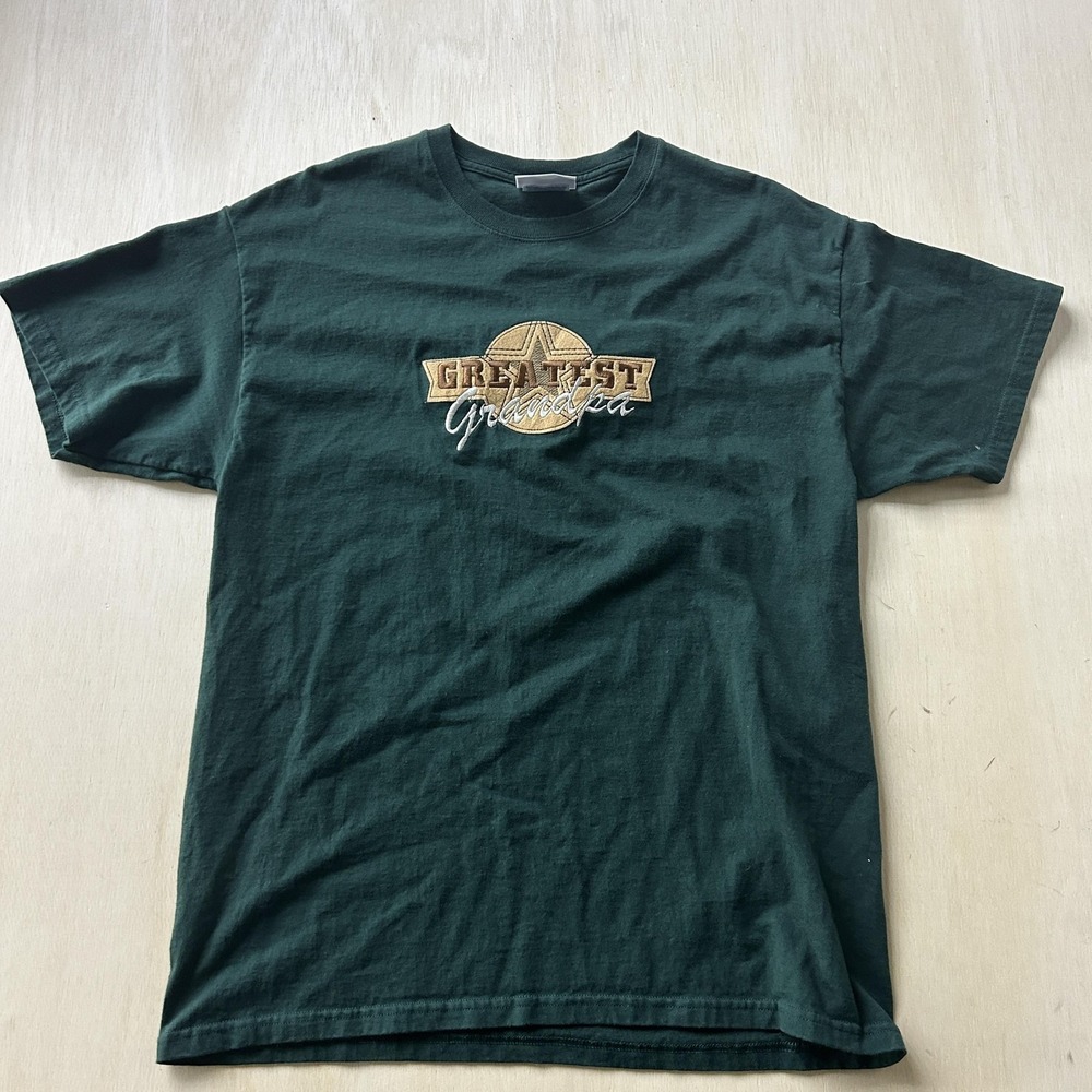 Vintage Mc Sport Shirt Mens Large Green Greatest Grandpa Embroidered Tee T-Shirt